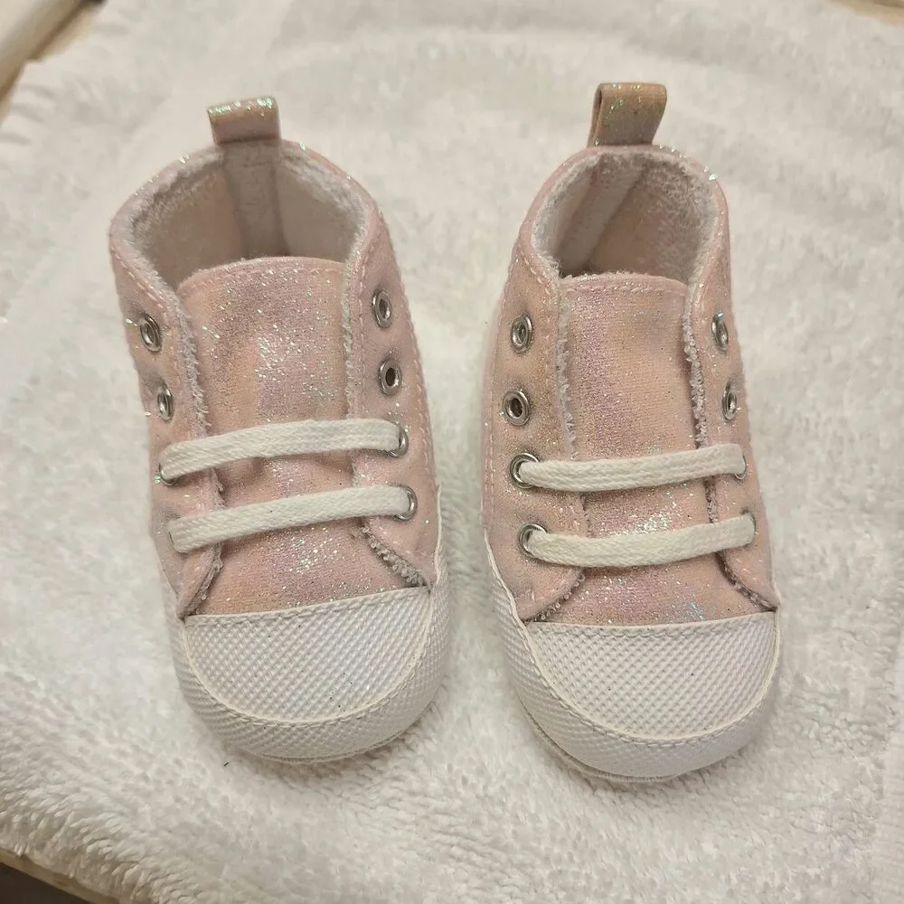 Baby Deer Pink Glitter High Tops Soft Sole Shoes size 2 New without Box